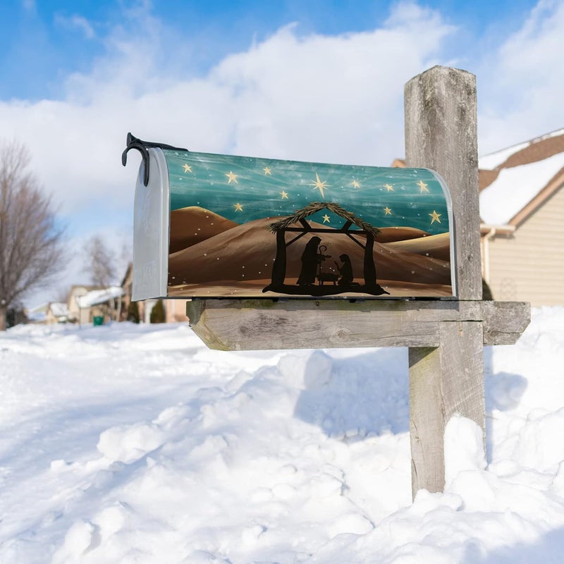 Texupday Winter Christmas Jesus Nativity Scene Decoration Mailbox Cover with Magnetic Strip Mailbox Wraps Post Letter Box Cover Standard Size 21" X 18" for Garden Outdoor Yard Decor - Image 5